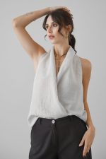Halter Yaka Keten Top - Görsel 18